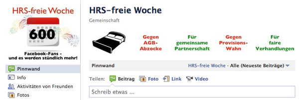Facebook Protest Seite gegen HRS Provsionserhöhung: HRS-freie Woche. #ota #provisionen