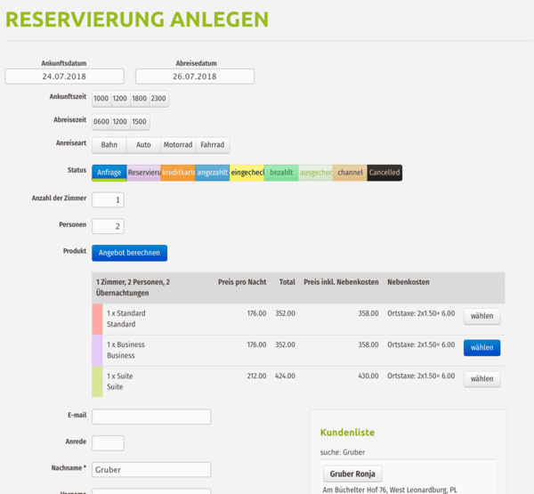 Neue Reservierung in der Hotelsoftware anlegen Anlage von neuen Reservierung / Hotelbuchung - in der igumbi online Hotelsoftware für kleine Hotels, Software für Hotelbuchungen