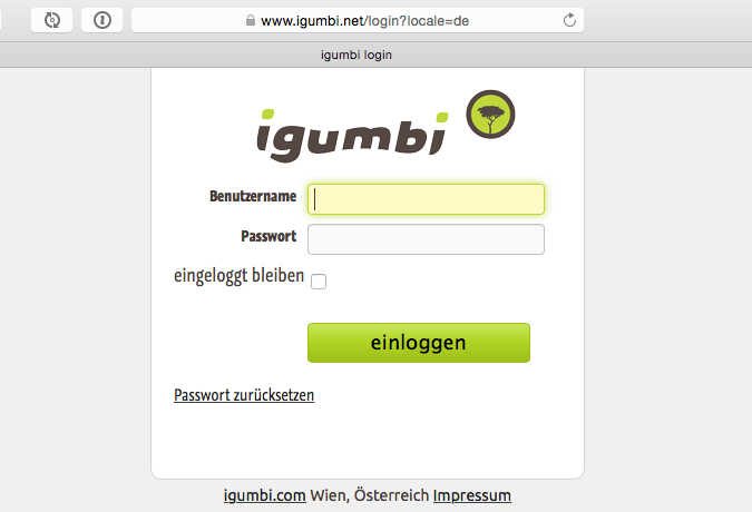 igumbi Passwort zurücksetzen igumbi Login und Passwort zurücksetzen