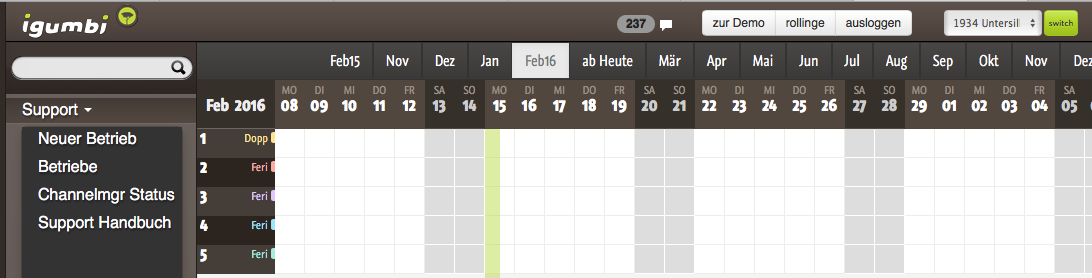 igumbi Support Menü Das igumbi Support Menü und die Option in die von der Region verwalteten Betriebe zu wechseln.