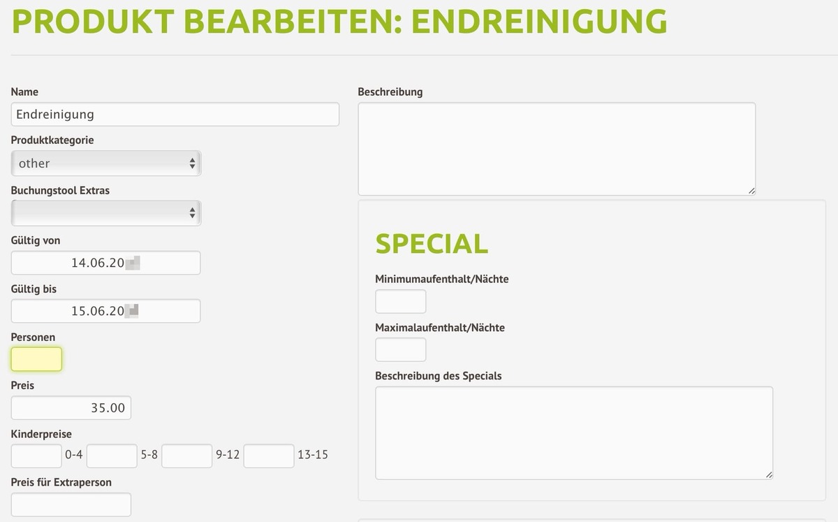 Das Endreinigung-Produkt zum Verrechnen für Apartments, Ferienwohnungen anlegen