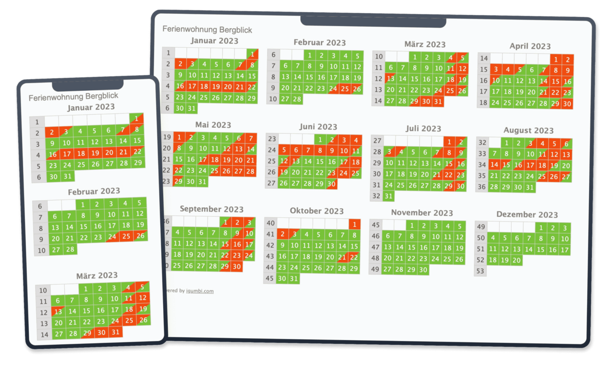 Belegungskalender/ Buchungskalender für Ferienwohnungen oder Apartments am iPad/ Tablet, Smartphone / iPhone