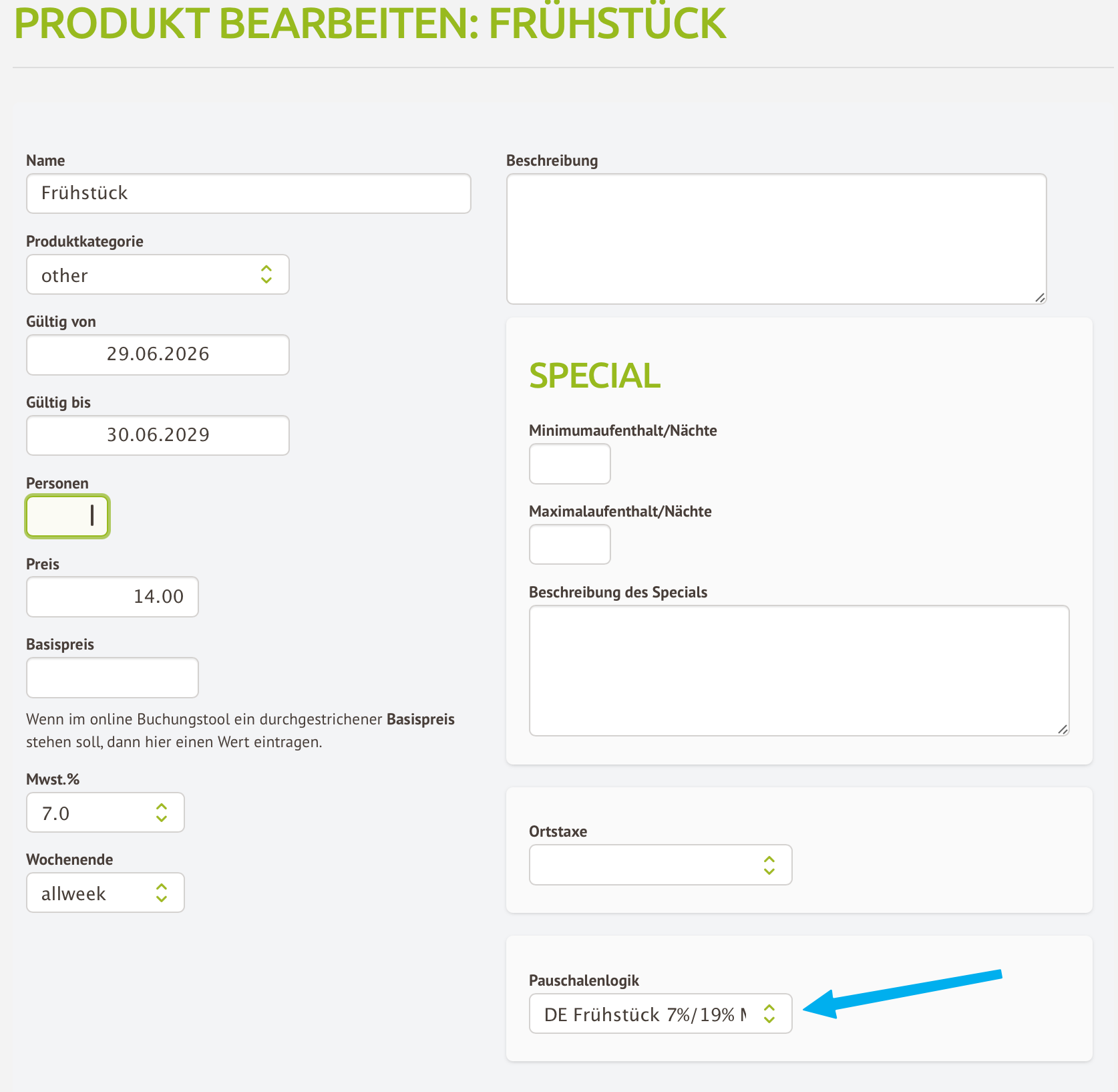 Die Pauschalenlogik 5 wird gewählt.